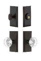 GrandeurCARBOR_ComboCarre Plate with Bordeaux Crystal Knob and matching Deadbolt