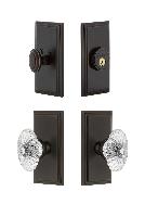 GrandeurCARBUR_ComboCarre Plate with Burgundy Crystal Knob and matching Deadbolt
