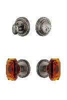 GrandeurGEOBCA_ComboGeorgetown Rosette with Amber Baguette Crystal Knob and matching Deadbolt